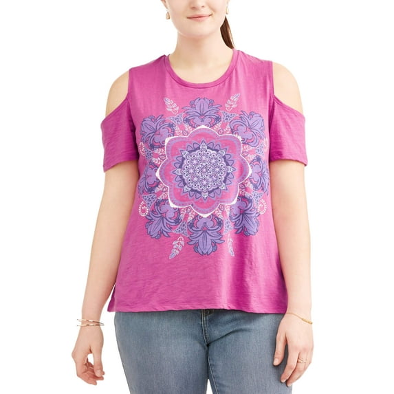 Cherokee Women's Plus Cold Shoulder Tee