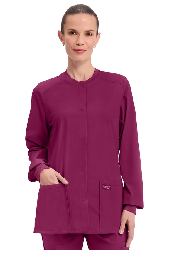 Women's Snap Front Scrub Jacket with 3 Pockets and Knit Cuff - WW340