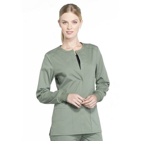Cherokee Women's Snap Front Scrub Jacket with 3 Pockets and Knit Cuff - WW340