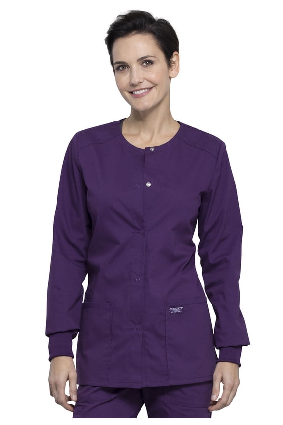 Women's Snap Front Scrub Jacket with 3 Pockets and Knit Cuff - WW340