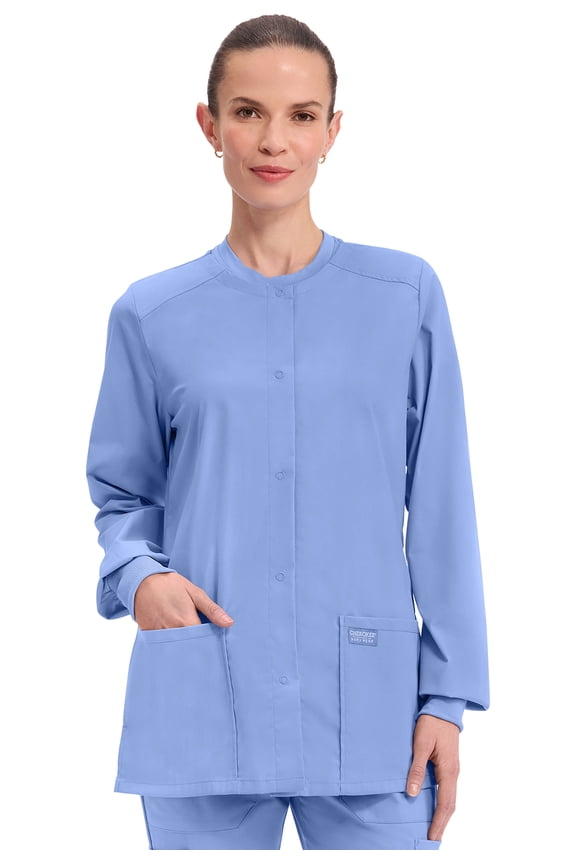 Women's Snap Front Scrub Jacket with 3 Pockets and Knit Cuff - WW340