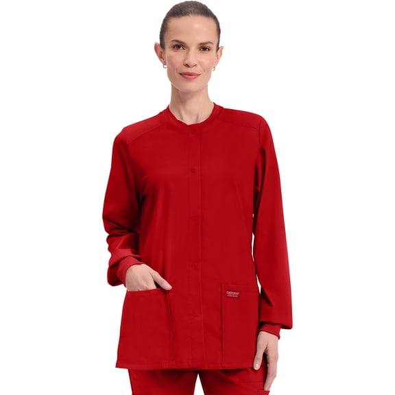 Cherokee Women's Snap Front Scrub Jacket with 3 Pockets and Knit Cuff - WW340