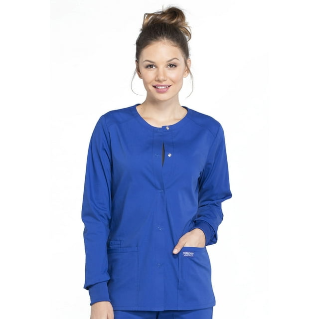 Cherokee Women's Snap Front Scrub Jacket with 3 Pockets and Knit Cuff - WW340