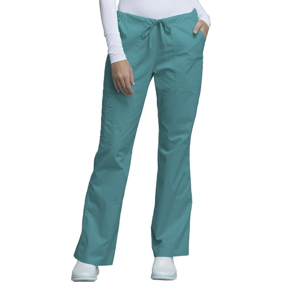 Cherokee Workwear Core Stretch Scrubs Pant for Women Mid Rise Drawstring Cargo 4044P, M Petite, Teal Blue