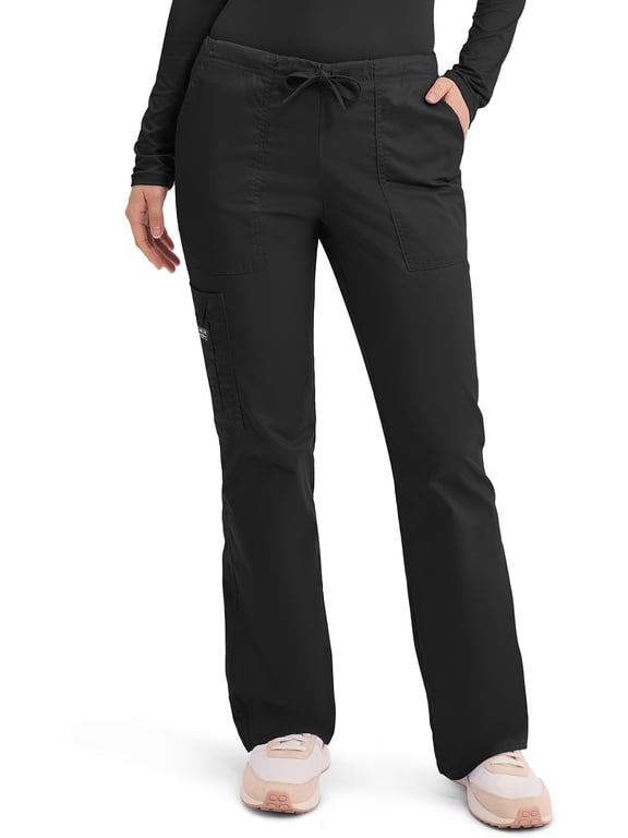 Workwear Core Stretch Scrubs Pant for Women Mid Rise Drawstring Cargo 4044P, S Petite, Black