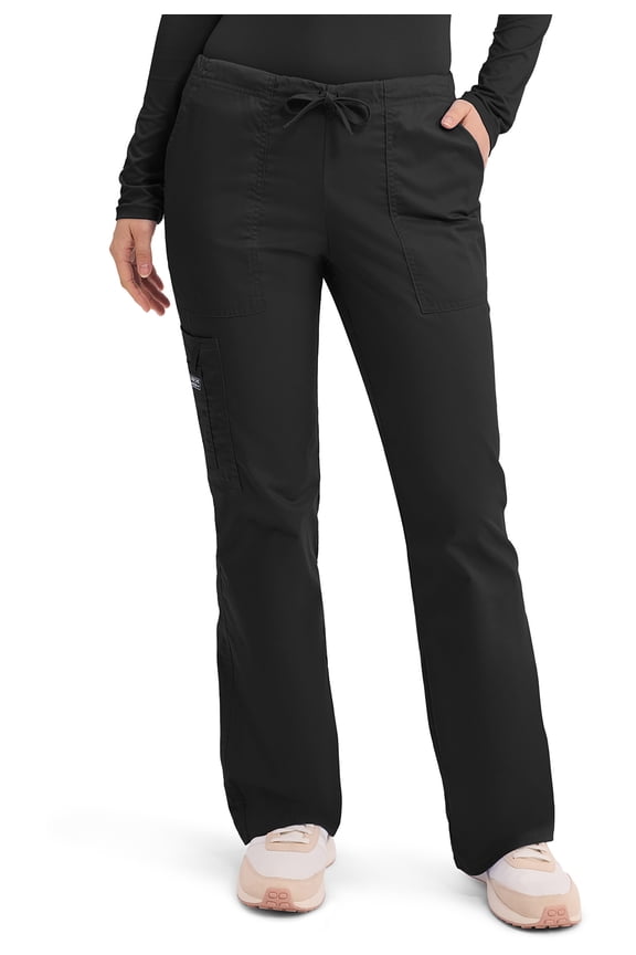 Workwear Core Stretch Scrubs Pant for Women Mid Rise Drawstring Cargo 4044P, S Petite, Black
