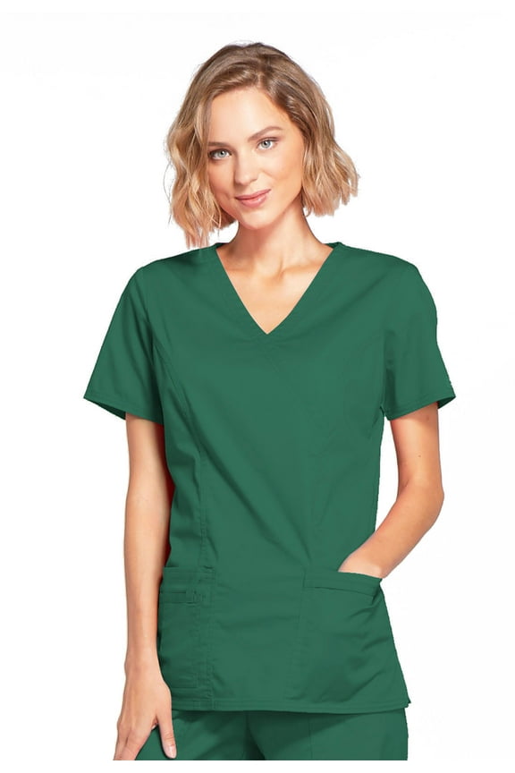 Workwear Core Stretch Scrubs Top for Women Mock Wrap 4728, M, Hunter