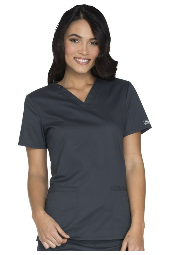 Workwear Core Stretch Scrubs Top for Women V-Neck WW630, XS, Pewter