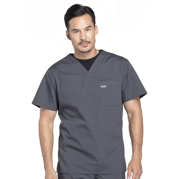 Cherokee Workwear Professionals Scrubs Top for Men V-Neck Plus Size WW675, 5XL, Pewter