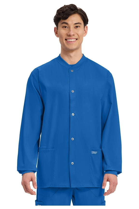 Workwear Professionals Scrubs Warm Up Jacket for Men Snap Front WW360, S, Royal