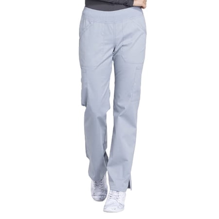 CHEROKEE Workwear Professionals Women Scrubs Pant Mid Rise Straight Leg Pull-on Cargo WW170P, XS Petite, Grey