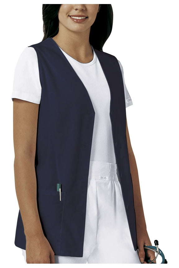 Workwear Professionals Women's Scrubs Vest Button Front 1602, Navy