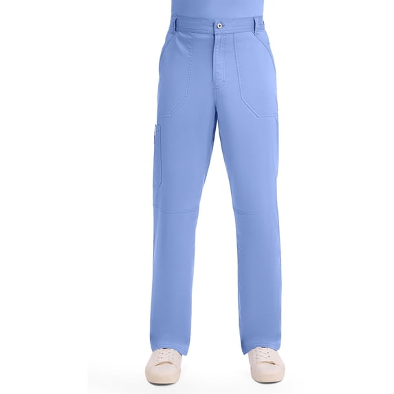 Cherokee Mens Scrub Pants with Cargo Pockets, Two-Way Stretch Modern fit Button Closure with Inside Drawstring Pants - WW140, XL Tall, Ciel Blue