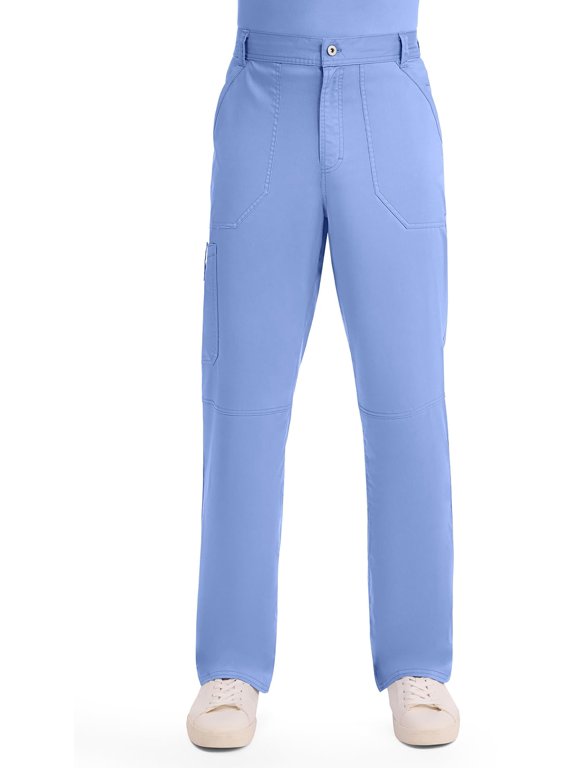 Mens Scrub Pants with Cargo Pockets, Two-Way Stretch Modern fit Button Closure with Inside Drawstring Pants - WW140, XL Tall, Ciel Blue