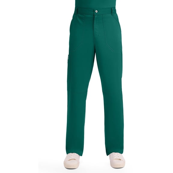 Cherokee Mens Scrub Scrub Bottoms with Cargo Pockets, Two-Way Stretch Modern fit Button Closure with Inside Drawstring Scrub Bottoms - WW140, S Tall, Hunter Green