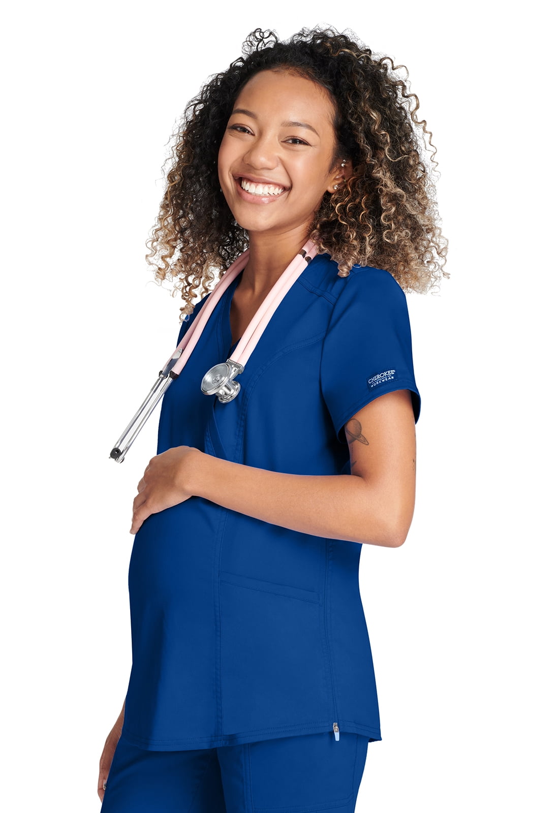 Cherokee Workwear Revolution Scrubs Top For Women Maternity Mock Wrap ...