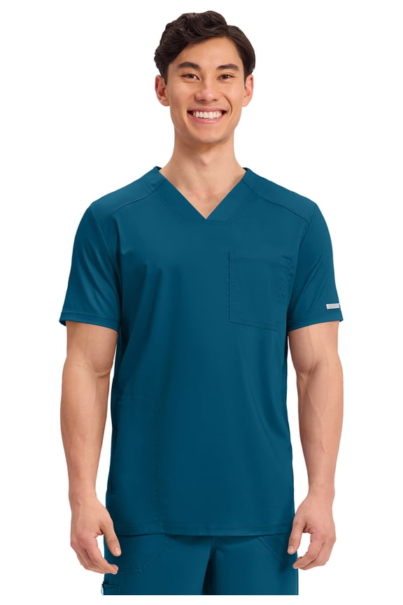 Workwear Revolution Scrubs Top for Men V-Neck Plus Size WW603, 4XL, Caribbean Blue