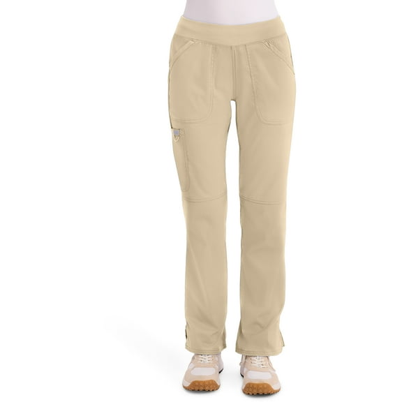 Cherokee Workwear Revolution Women's Scrubs Pant Mid Rise Straight Leg Pull-on WW110 Khaki