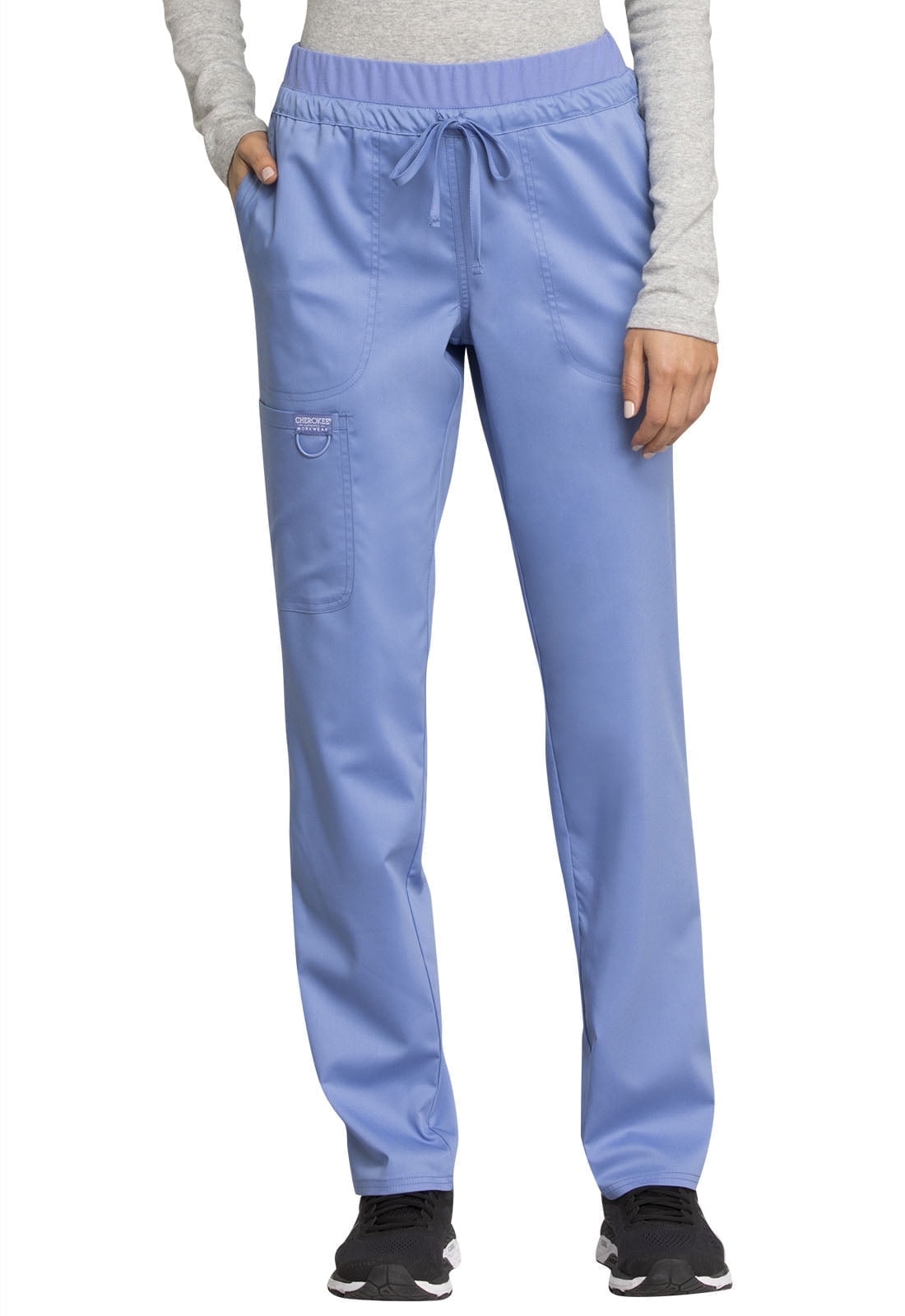Ciel Blue Petite Spandex Mid Rise Tapered Leg Pants with Pockets