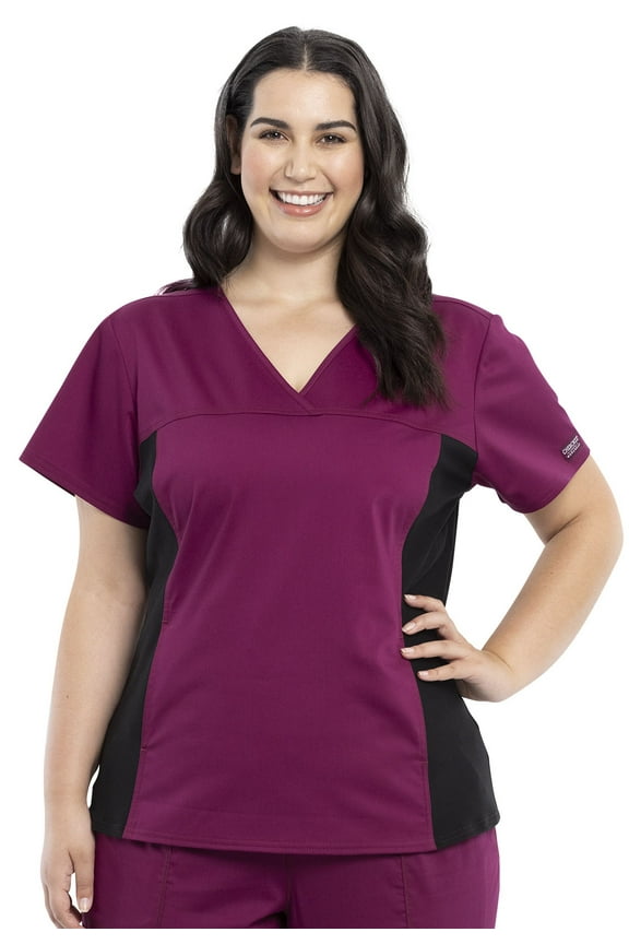 Workwear Revolution Women's Scrubs Top V-Neck Knit Panel WW2875