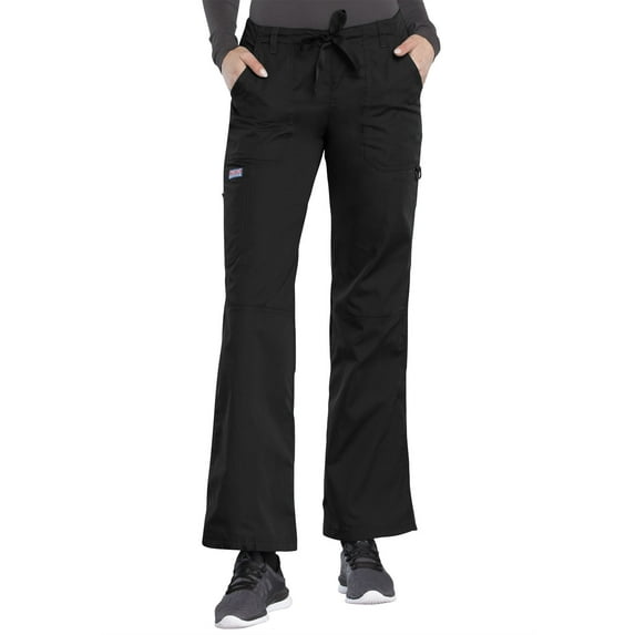 Cherokee Workwear Scrubs Pant for Women Low Rise Drawstring Cargo 4020P, M Petite, Black