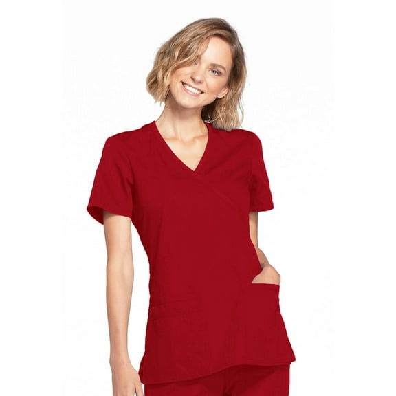 Cherokee Workwear Scrubs Top for Women Mock Wrap WW650, XS, Red