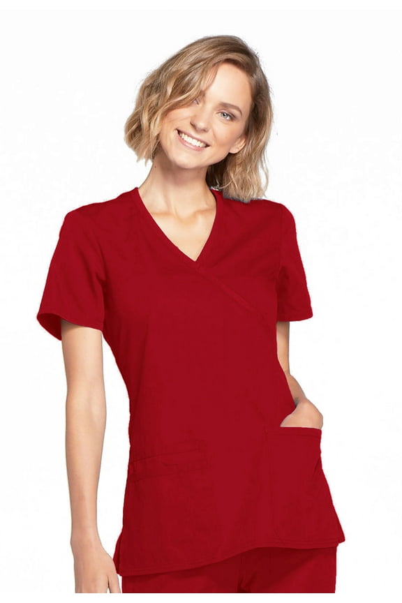 Workwear Scrubs Top for Women Mock Wrap WW650, XS, Red