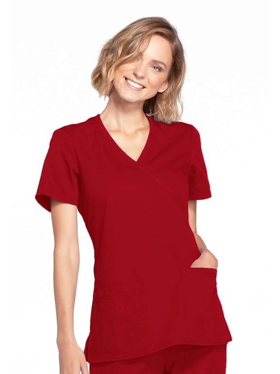 Workwear Scrubs Top for Women Mock Wrap WW650, XS, Red