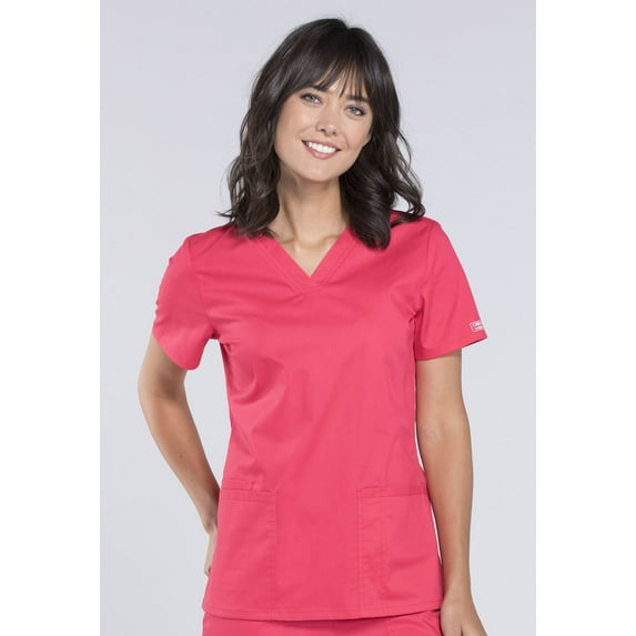Cherokee Workwear Stretch Women Scrubs Top, V-Neck, WW630, M, Fruit Punch
