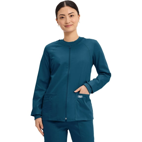 Cherokee Zip Front Scrub Jackets for Women, Workwear Core Stretch Soft Brushed Twill 4315