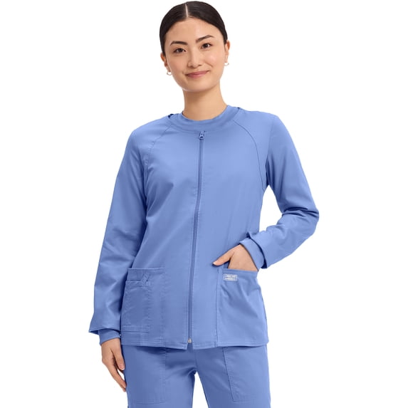 Cherokee Zip Front Scrub Jackets for Women, Workwear Core Stretch Soft Brushed Twill 4315
