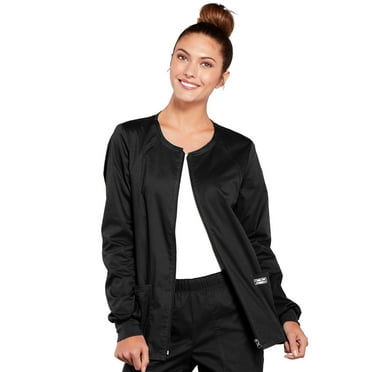 Cherokee Zip Front Scrub Jackets for Women, Workwear Core Stretch Soft Brushed Twill 4315
