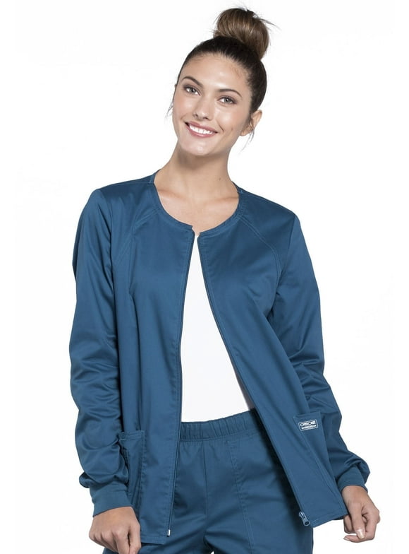 Cherokee Zip Front Scrub Jackets for Women, Workwear Core Stretch Soft Brushed Twill 4315