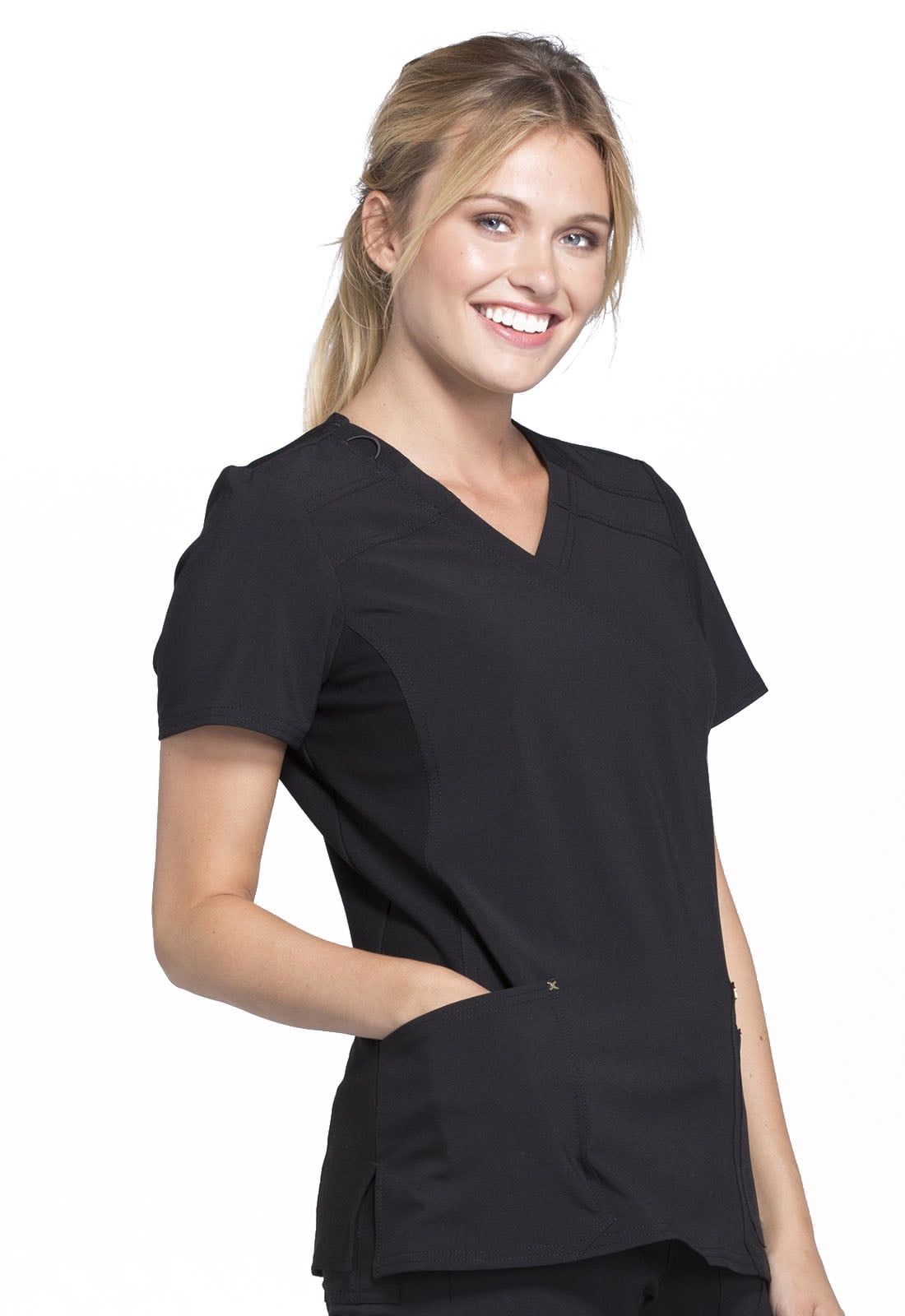 Cherokee iFlex Scrubs Top for Women Mock Wrap Knit Panel Plus Size