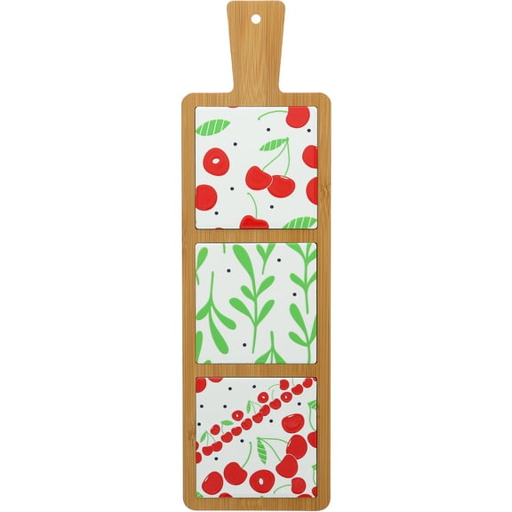 Pavilion Gift Company - Cherries - 16.5" Bamboo & Ceramic Tile Trivet