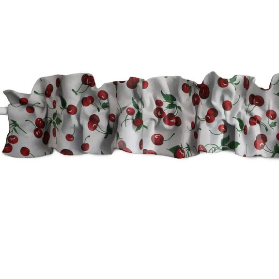 Cherries Allover Print Cotton Curtain Sleeve Topper Window Treatment
