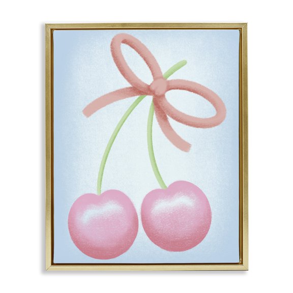 Stupell Industries Cherries And Round Bow Gold Framed Floater Canvas Wall Art, design by Marcus Prime