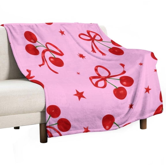 Cherries And Stars Pattern Blanket Soft Throw Warm Lightweight Plush Blanket for Couch Bed Sofa