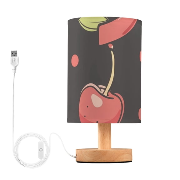Cherries Bowknots Red Dots Table Lamp with USB Port LED Warm Light Lamp Night Light Home Decor