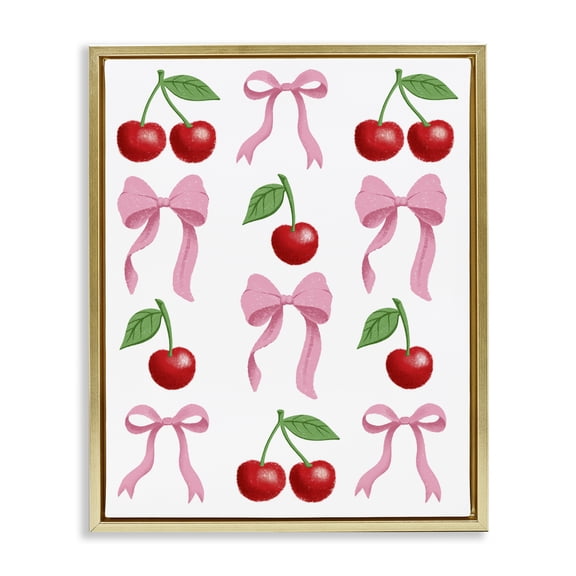 Stupell Industries Cherries & Bows Assortment Gold Framed Floater Canvas Wall Art, design by Marcus Prime