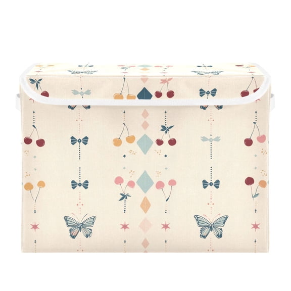 Cherries Butterflies Bows Delicate Pattern Foldable Storage Bins with Lids Handles Collapsible Storage Containers Tote Boxes 16.5 x 12.6 x 11.8 inches