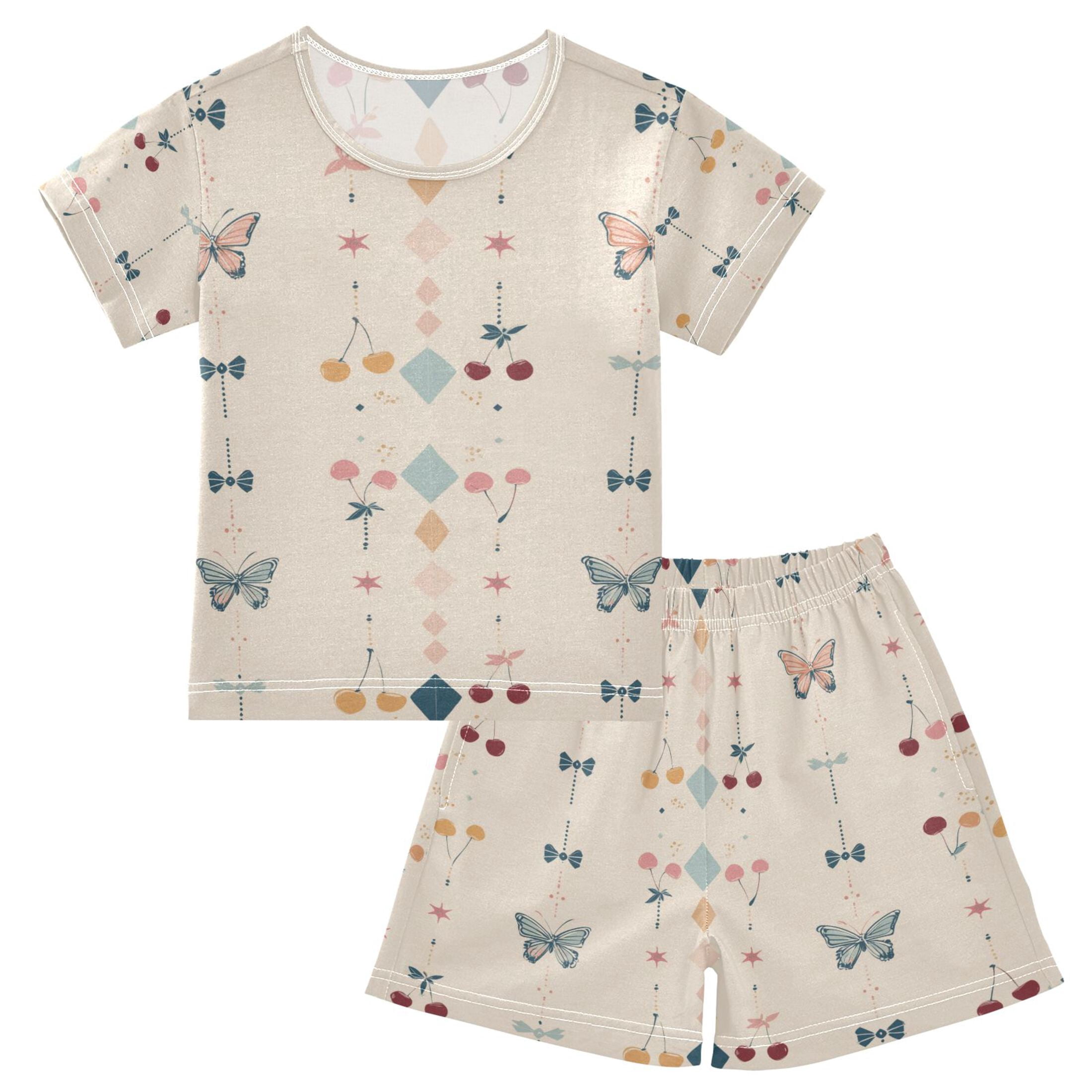 Cherries Butterflies Bows Delicate Pattern Pajamas Set Short Sleeves ...