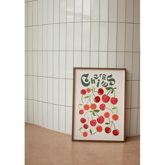 Cherries Cherry Kitchen Decor Funky Fruit Abstract Art Print Retro Art Print Housewarming Gift
