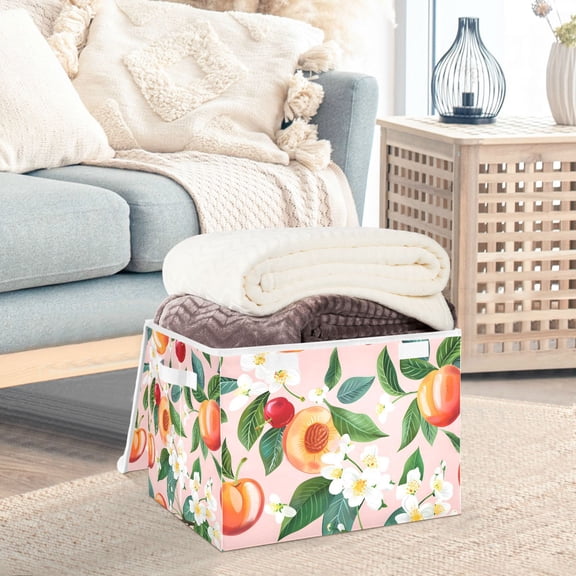 Cherries Flowers Peaches Storage Basket Foldable Laundry Basket Shelf Kids Toy Storage Container Organizer with Handles