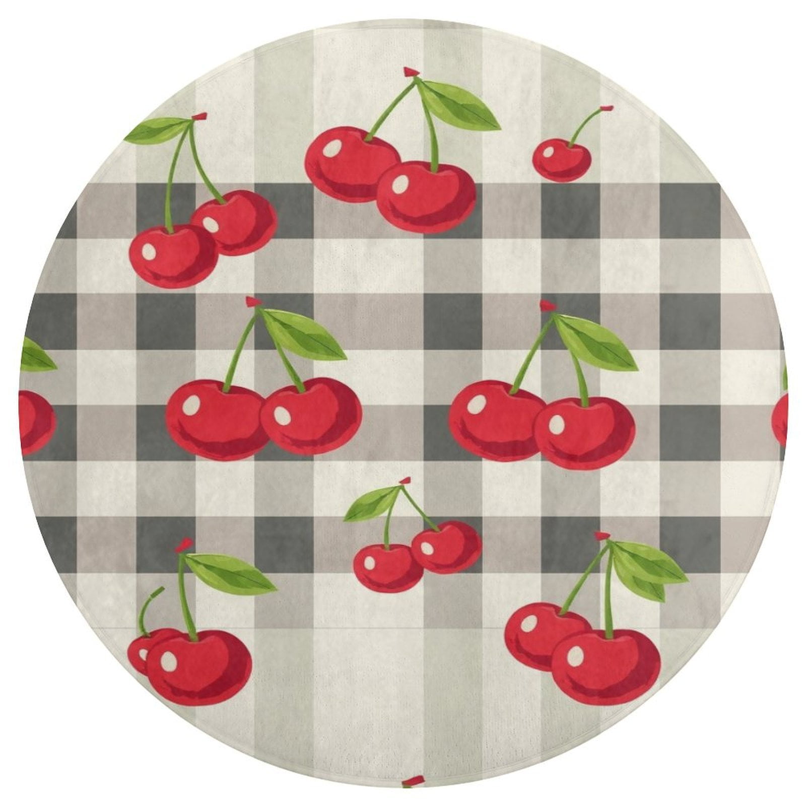 Cherries Gingham Pattern Rug Pattern Round Carpet Living Room Bedroom ...