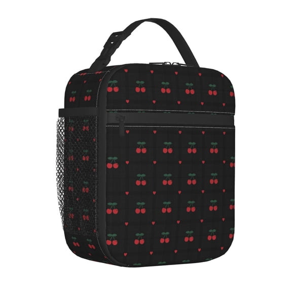 Cherries Insulated Lunch Bag Lightweight Cooler Box Reusable Meal Organizer Office Commute Portable Handheld Travel Bag Daily Use Graphic Pattern