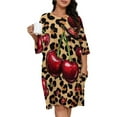 thumbnail image 1 of Cherries Leopard Print Background Pattern Sleepshirts For Sleeping Travels Loose Sleepdress Pajama Dress Soft Nightdress Sleepwear, 1 of 7