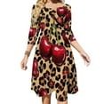 thumbnail image 1 of Cherries Leopard Print Background Pattern Women's 3/4 Sleeve Dresses Elegant A-Line Midi Dress Flare Summer Casual Sundress, 1 of 9