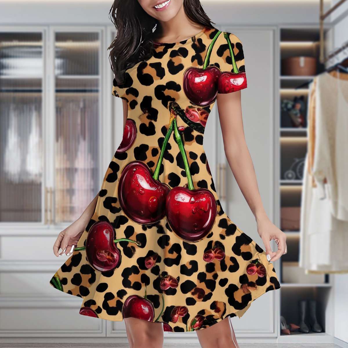 Casual Leopard Print Ruffled Swing Dress main image 0