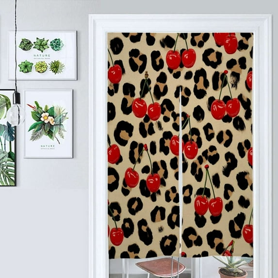 Cherries Leopard Print Seamless Pattern Door Curtain Nordic Living Room DoorCurtain Porch Partition Curtain Kitchen Rative Half Curtain